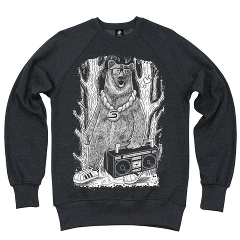 Boom Box Bear Crew Sweat - Charcoal Heather