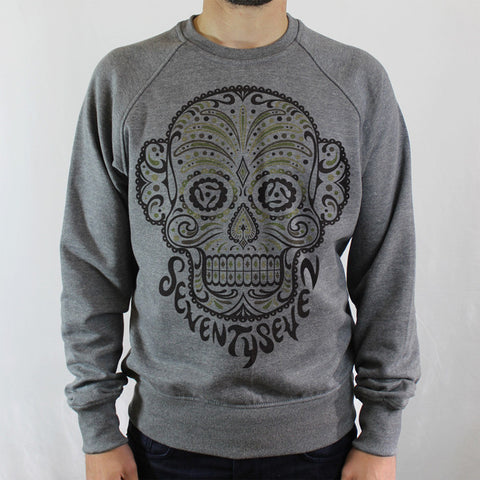 Camo Candy Skull Crew Sweat - Grey Heather