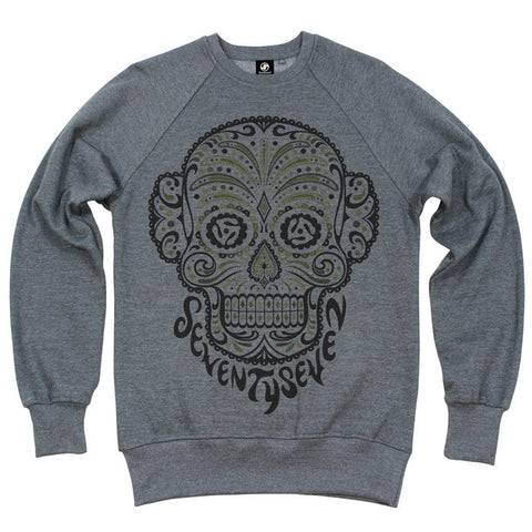 Camo Candy Skull Crew Sweat - Grey Heather