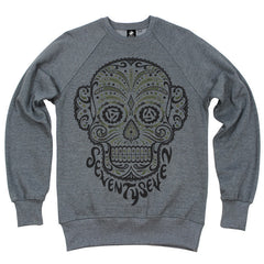 Seventyseven Camo Candy Skull Crew Sweat - Grey Heather