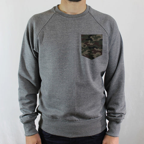 Camo Pocket Crew Sweat - Grey Heather