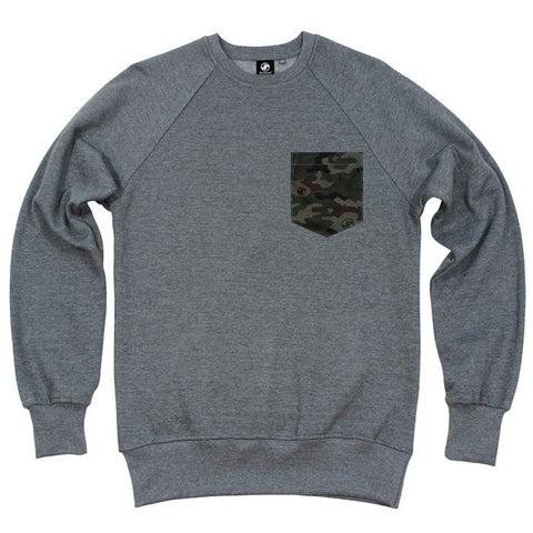 Camo Pocket Crew Sweat - Grey Heather