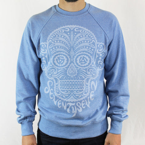 Candy Skull Crew Sweat - Light Blue Heather