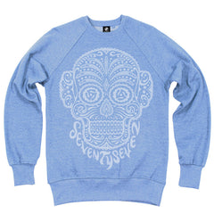 Seventyseven Candy Skull Crew Sweat - Light Blue Heather