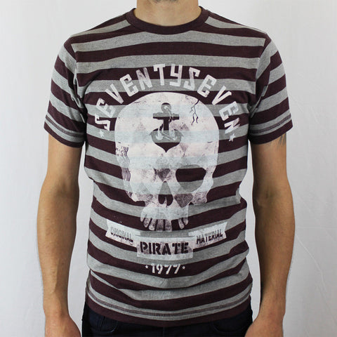 Pirate Radio Stripe t-shirt - Bergundy/Grey Heather