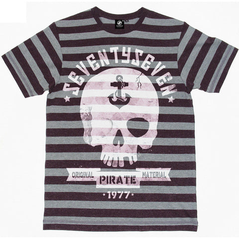 Pirate Radio Stripe t-shirt - Bergundy/Grey Heather